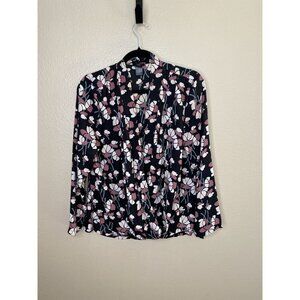 Ann Taylor Factory Petite Floral Blouse Long Sleeve Polyester Womens Top LP